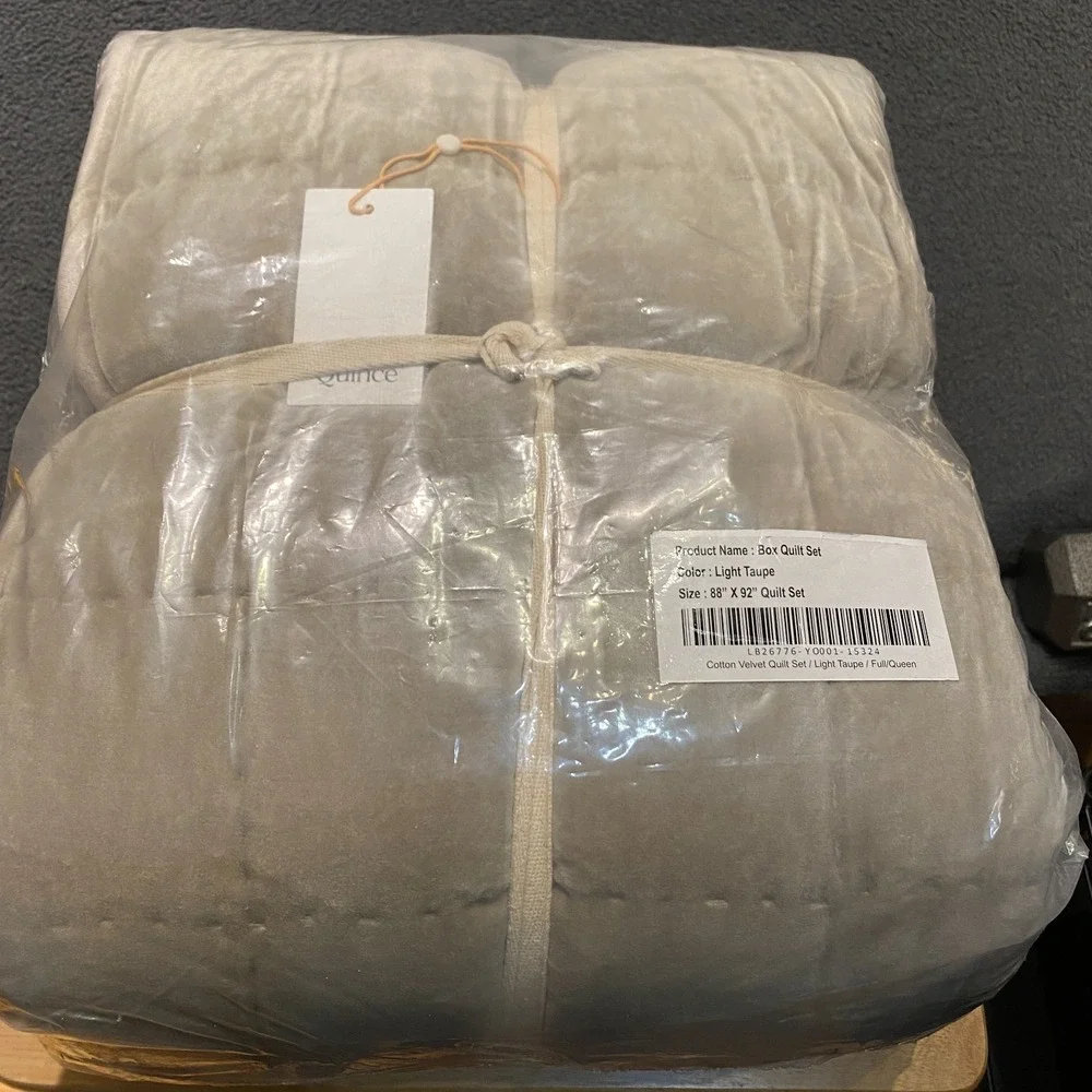 Quince Cotton Velvet Quilt Set Light Taupe Full/Queen Size (Quilt with Shams)